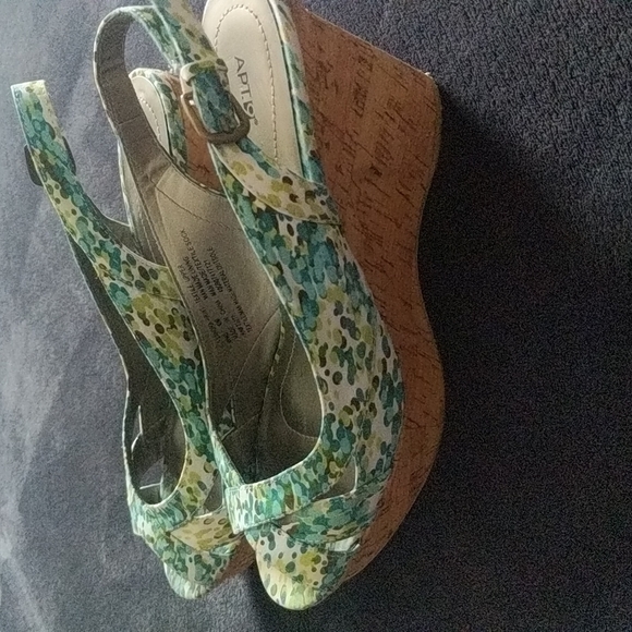 Peep-Toe Spring Print Cork Wedge Slingback Sandals - Picture 5 of 14